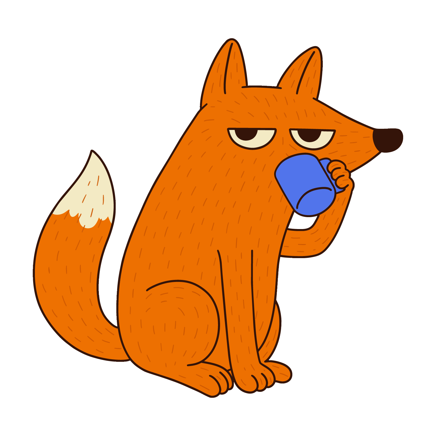 Cocofox sipping from his blue mug