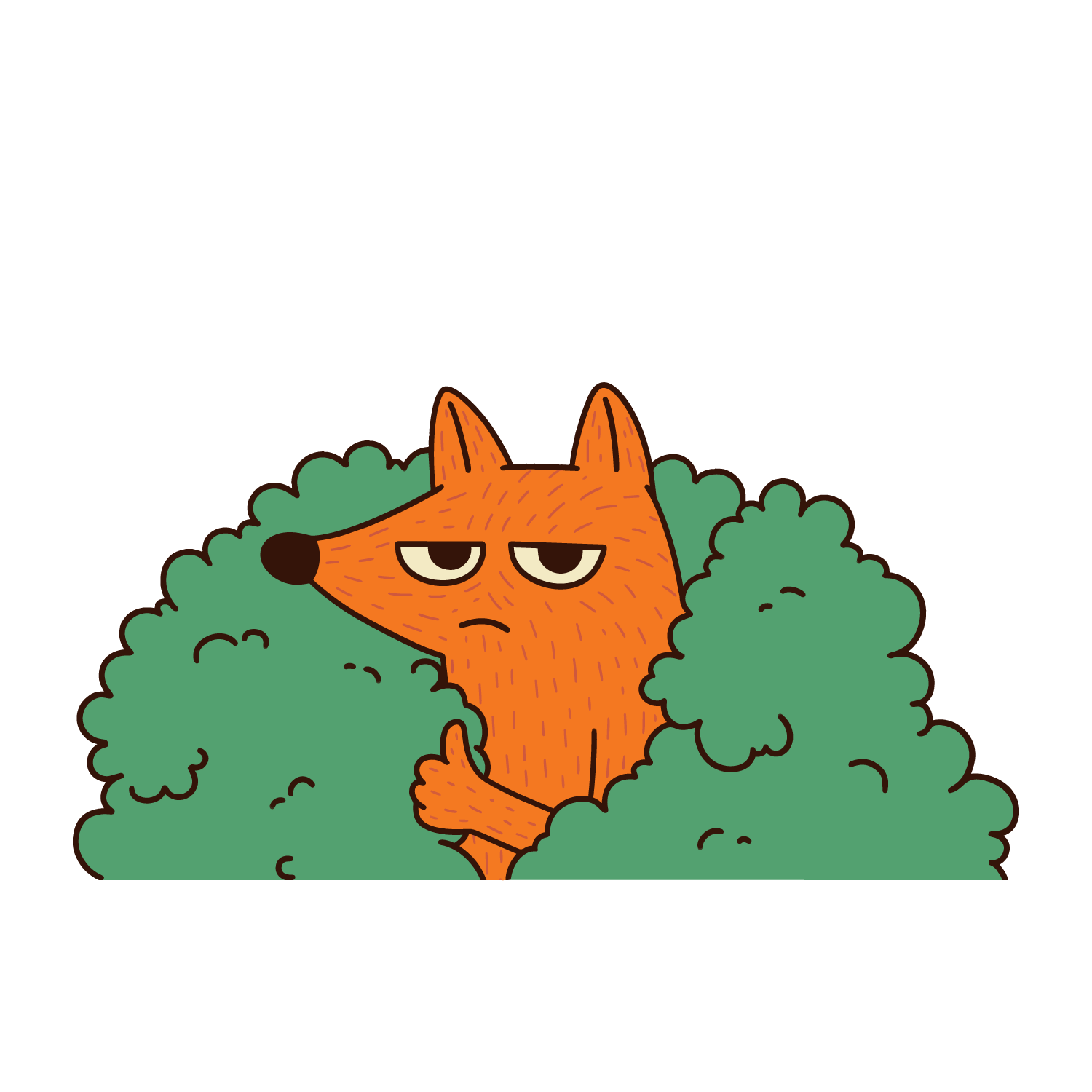 Cocofox peeking out from a bush